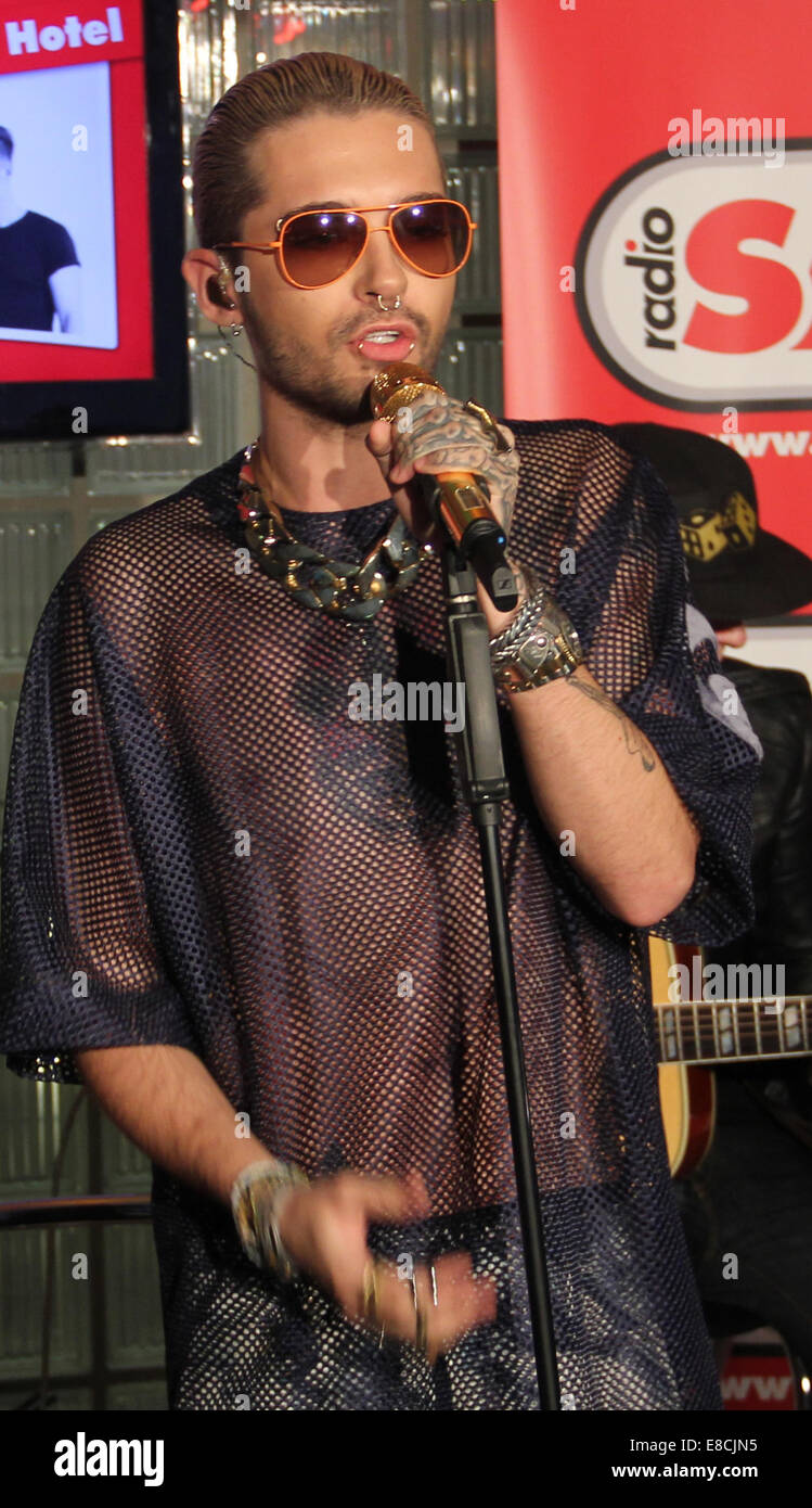 Magdeburg, Germany. 5th Oct, 2014. HANDOUT - Bill Kaulitz, singer of the band 'Tokio Hotel', performs at a listeners' concert at the Radio SAW station in Magdeburg (Saxony-Anhalt), Germany, 05 October 2014. Credit:  dpa picture alliance/Alamy Live News Stock Photo