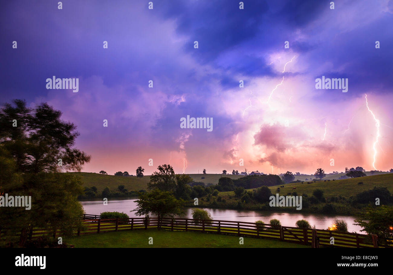 Thunderstorm over Bluegrass region of Kentucky Stock Photo