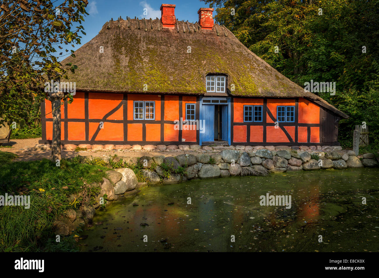 A typical Danish blacksmith's house from from 1845, Open Air Museum, Frilandsmuseet, Lyngby, Denmark Stock Photo