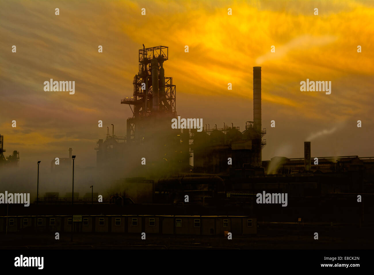 Port Talbot steelworks at sunset. Industrial landscape. Stock Photo