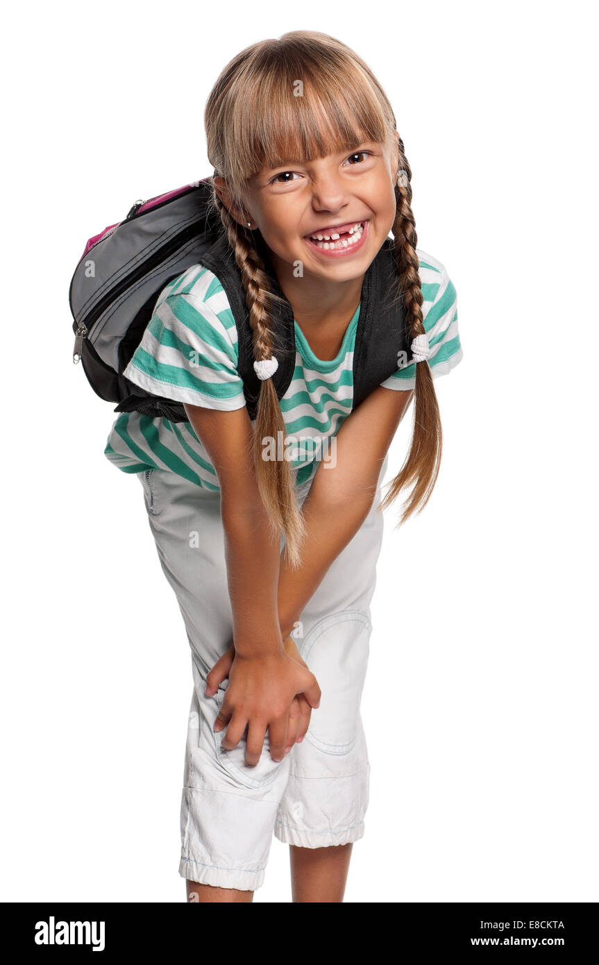 Little girl with backpack Stock Photo - Alamy