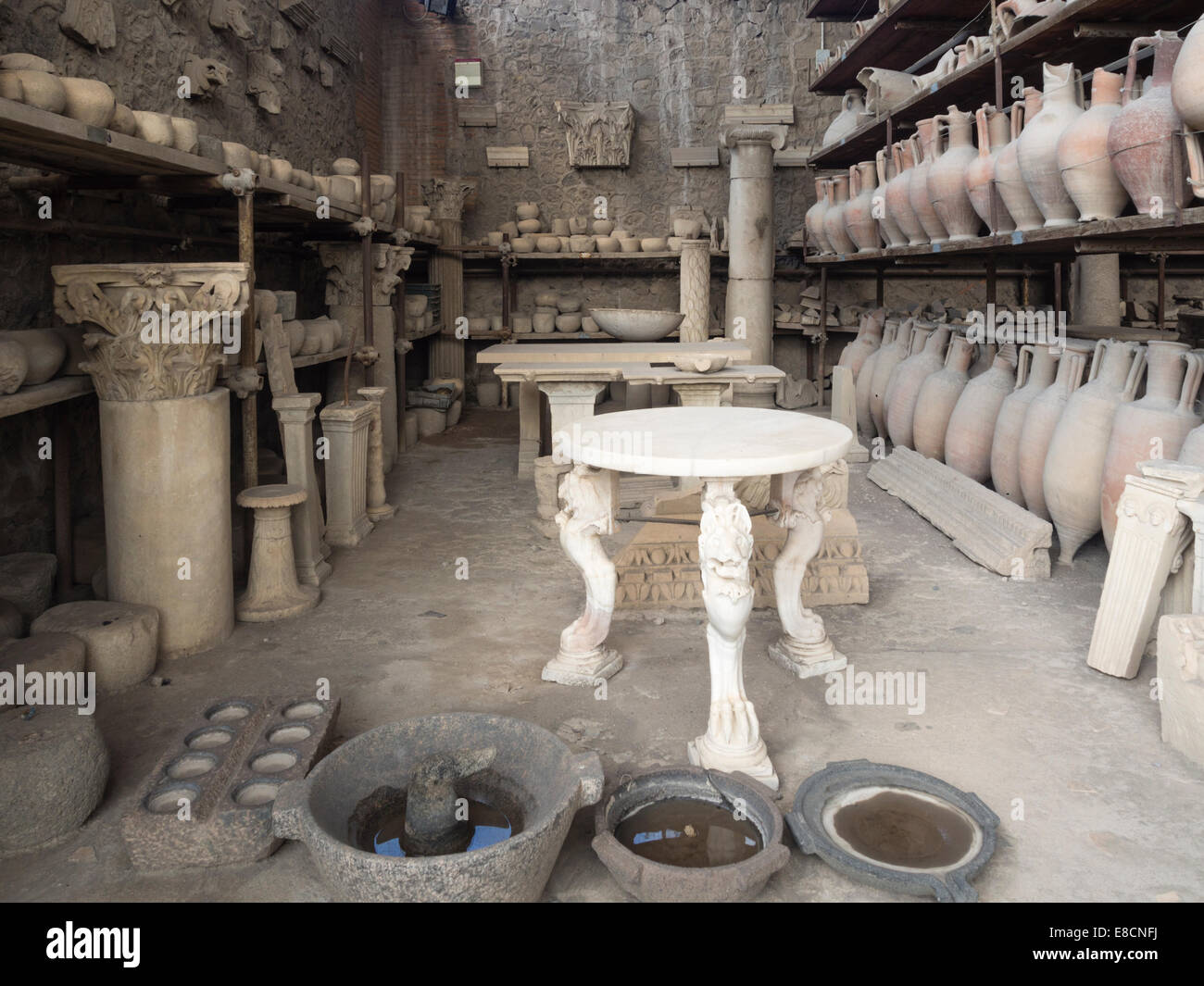 Artifacts stored in a warehouse in Pompeii, Italy Stock Photo