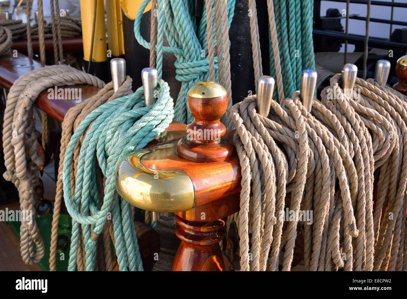 Rigging of an old sailing vessel Stock Photo