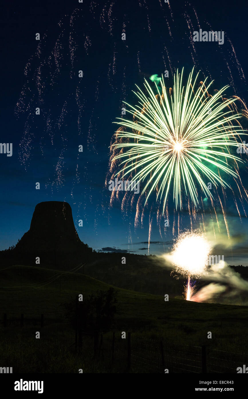 beautiful display of fireworks with Devils Tower national monument