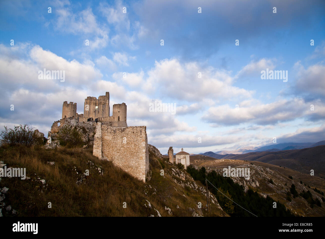 Calascio (L'Aquila) Italy: Scenery view of castle of Calascio at sunrise with a stunning sky Stock Photo