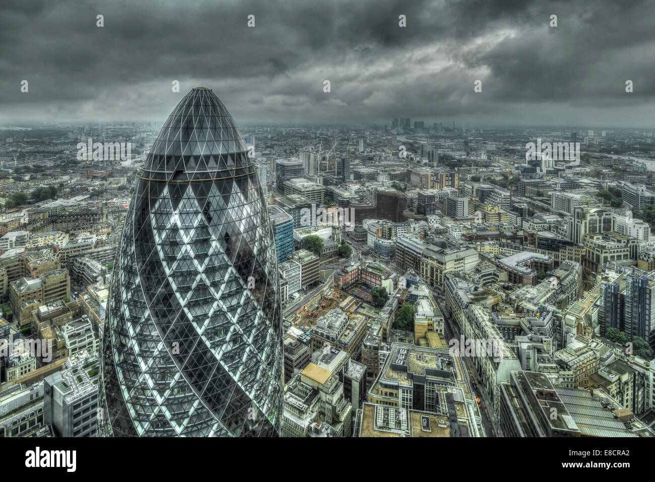 Looking down on the City of London and the Gherkin Stock Photo
