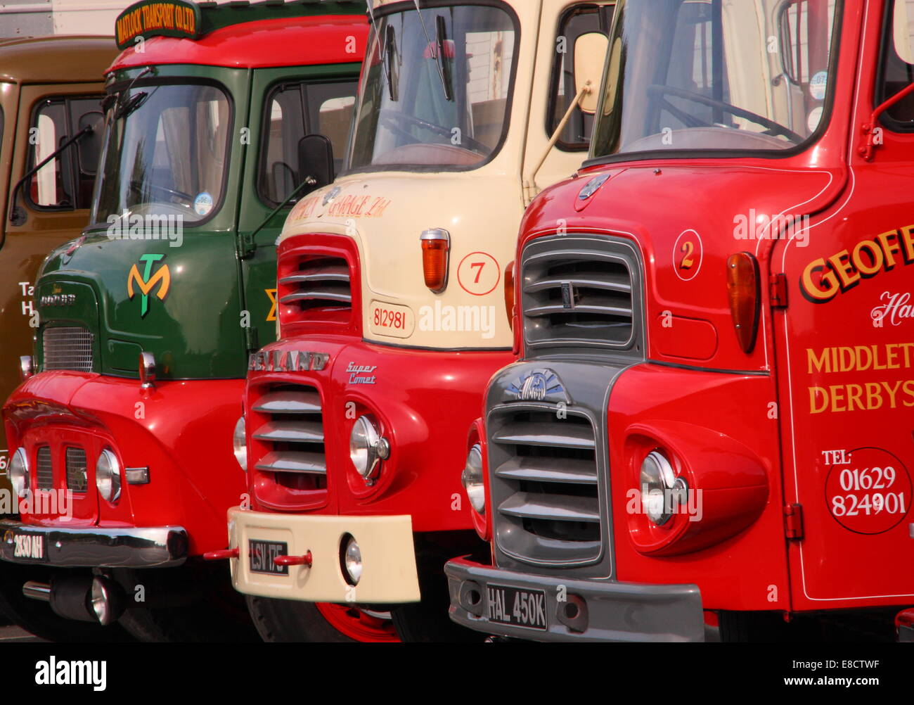 Vintage lorries parked in the Peak District, England ,UK Stock Photo