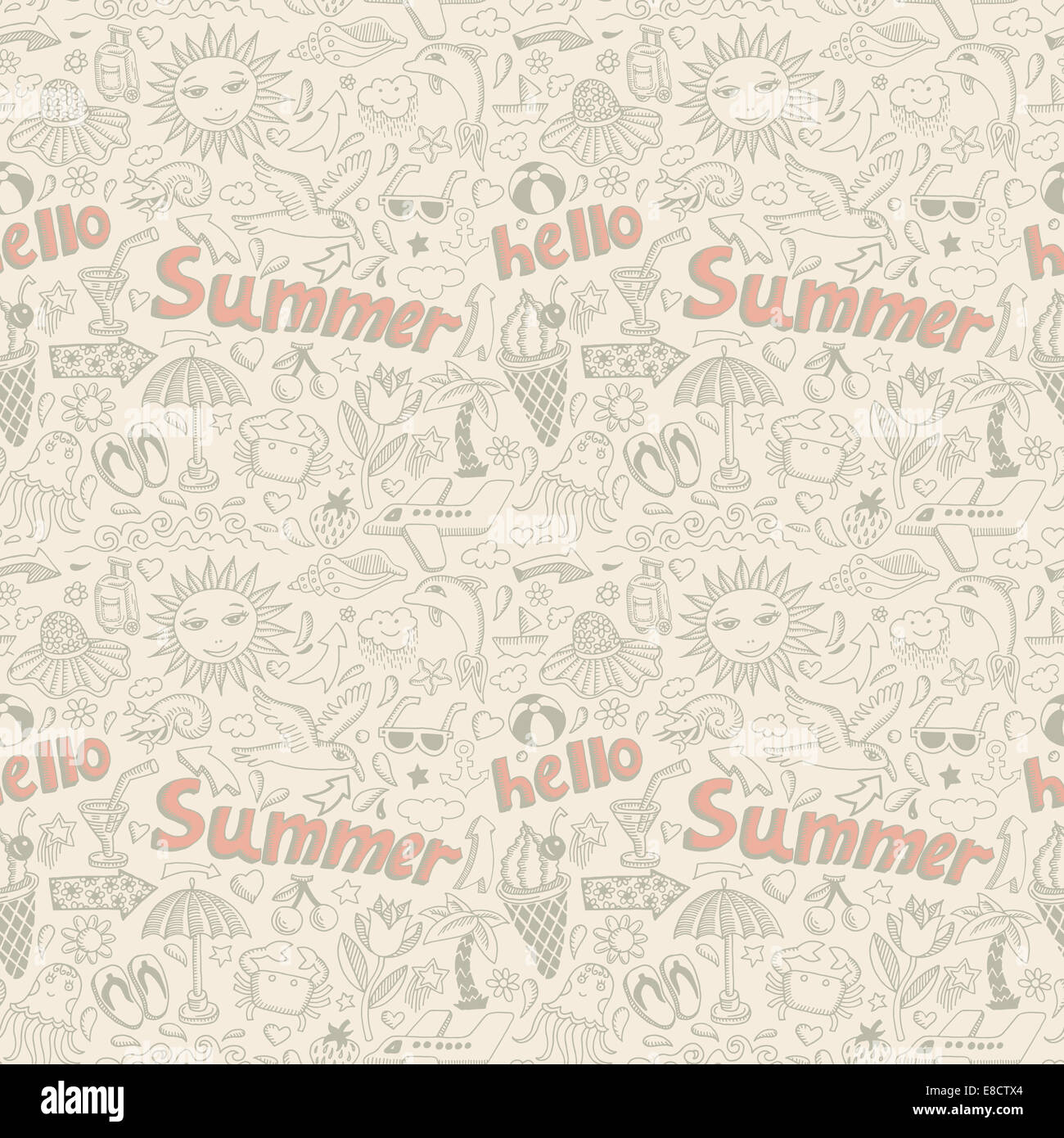 seamless pattern with sketch drawing summer vacation element Stock ...