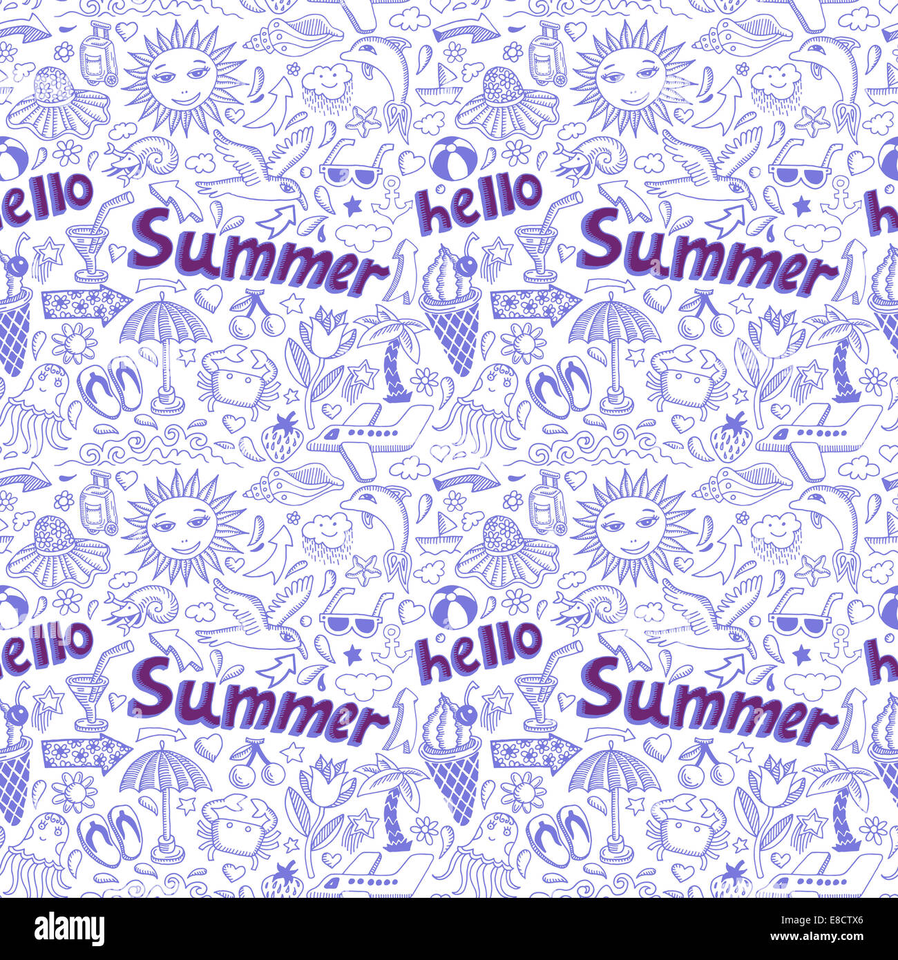 seamless pattern with sketch drawing summer vacation element Stock ...