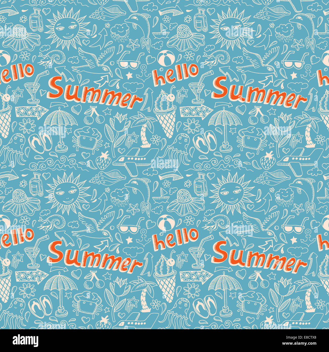 seamless pattern with sketch drawing summer vacation element Stock ...