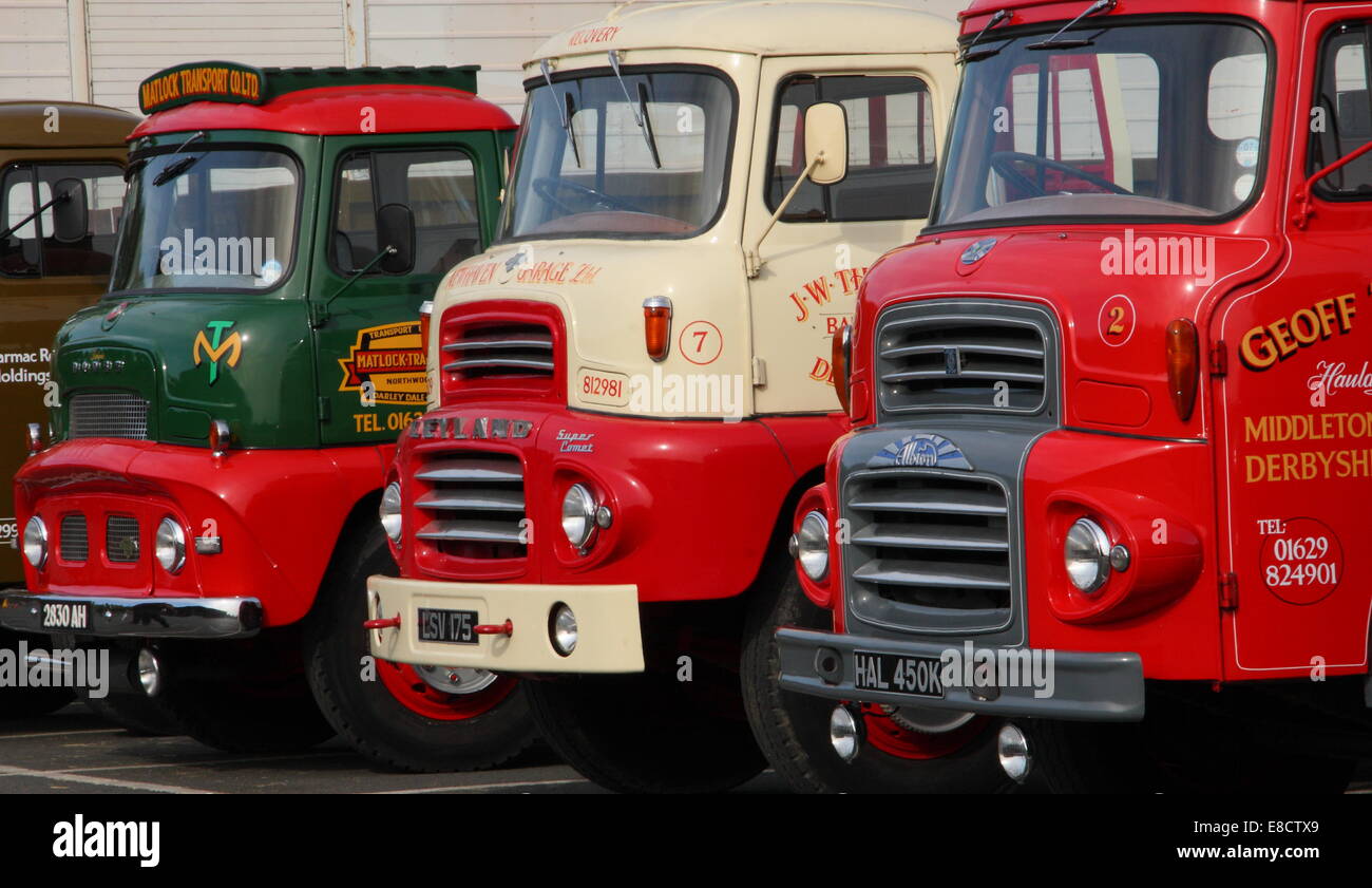 Vintage lorries on display in the Peak District, Derbyshire, England, UK Stock Photo