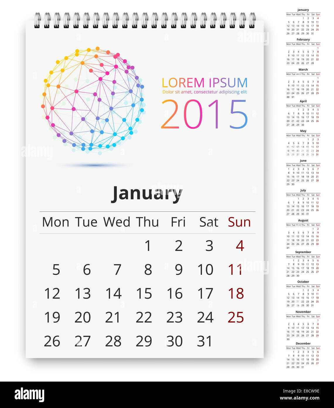 Vector Calendar For 15 In The Style Of Geometric Doted Sphere Template Real A3 Size Proportion Stock Photo Alamy