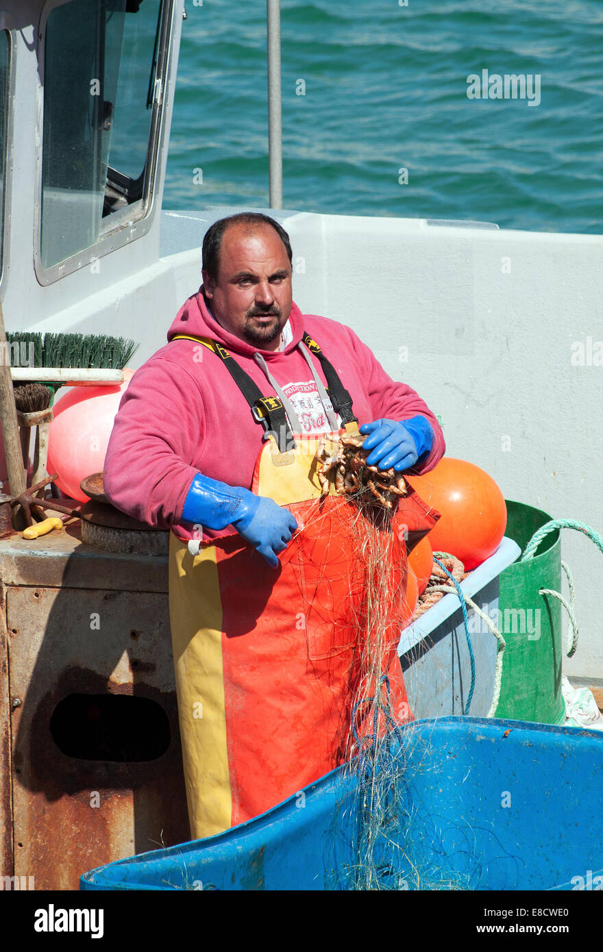 a crab fisherman checking his catch Stock Photo Alamy