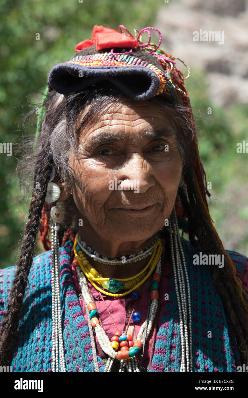 Woman villager from Dha Hanu village the site of Dard or Brokpa tribe ...