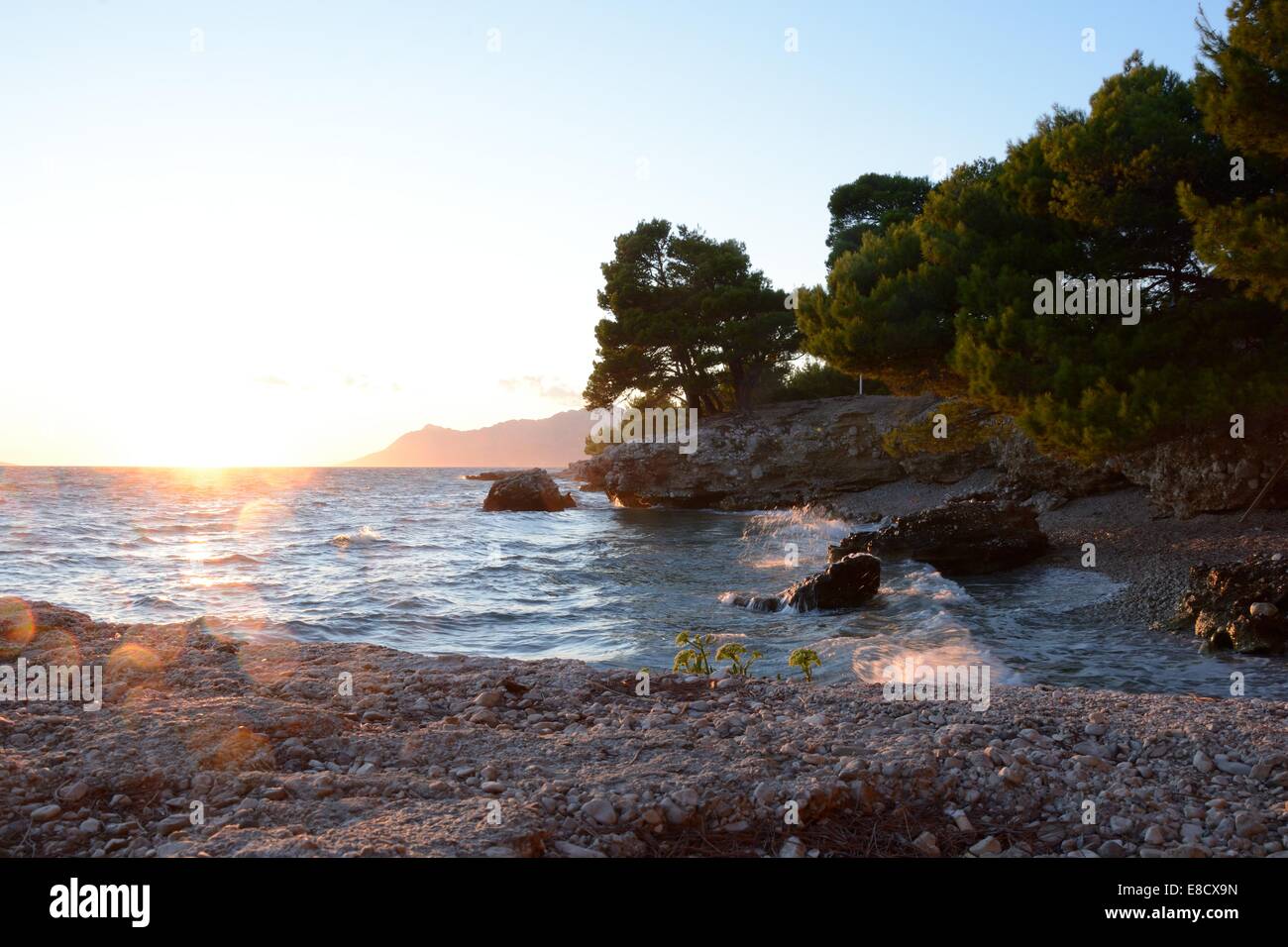 Sunset Promajna beach, Makarska Riviera, Croatia Stock Photo