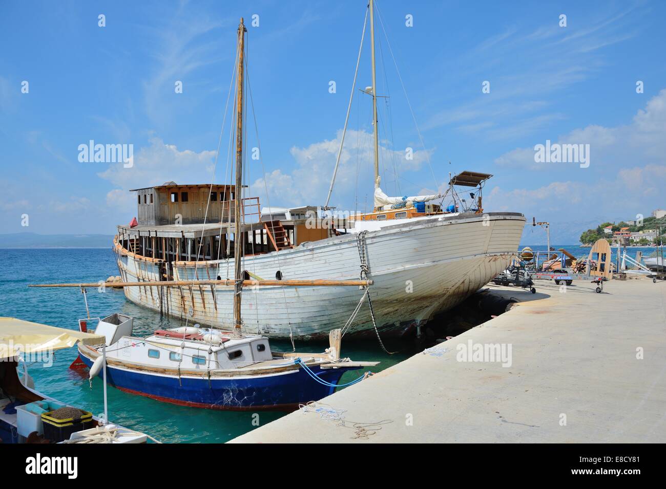 Krvavica boat docks - Adriatic coast in Croatia Stock Photo
