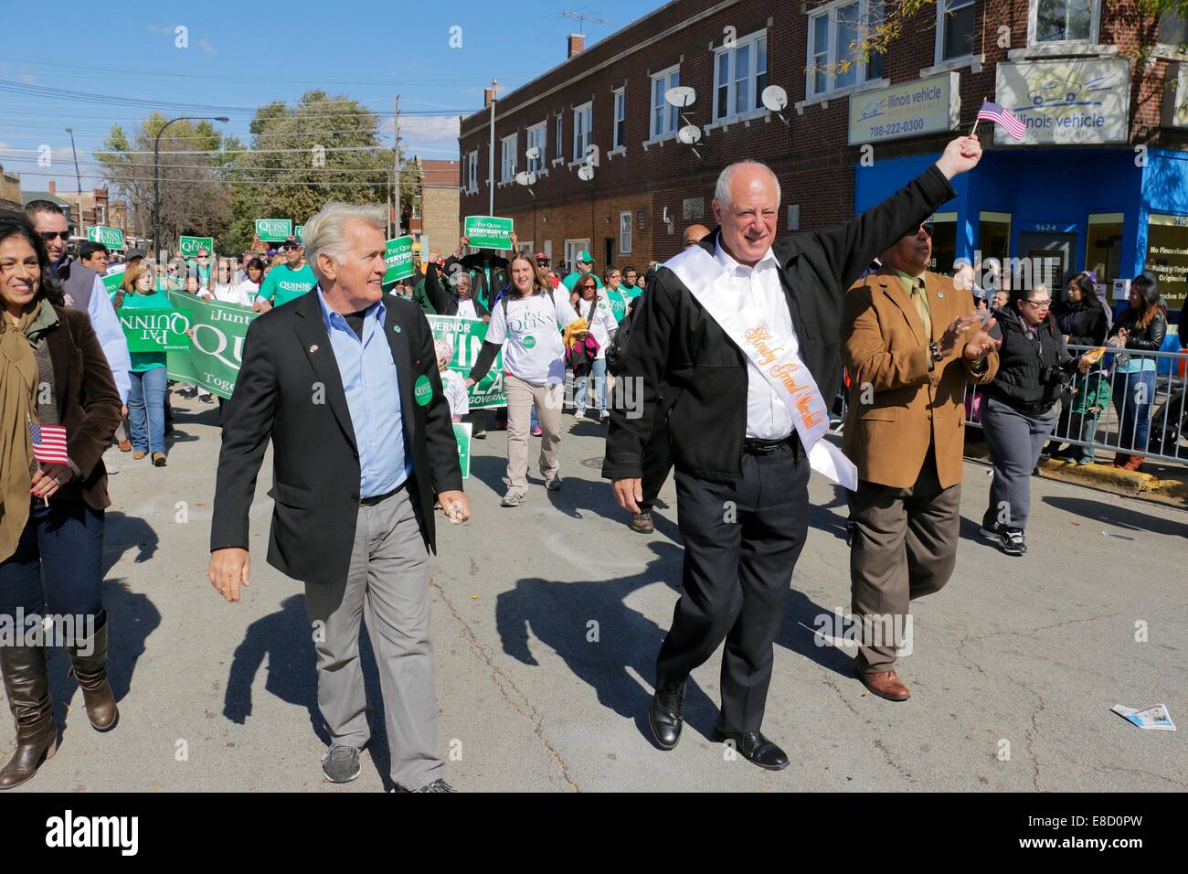 Cicero/Berwyn, Illinois, USA 5th October, 2014. Actor Martin Sheen campaigns with Governor Pat Quinn at Houby Fest. The festival is named after the Czech and Slovak word for mushroom and celebrates the many people of Czech and Slovak descent who call Cicero and Berwyn home. Mr. Sheen is famous for his portrayal of President Josiah Bartlett in the West Wing television series and numerous movie roles. Credit:  Todd Bannor/Alamy Live News Stock Photo