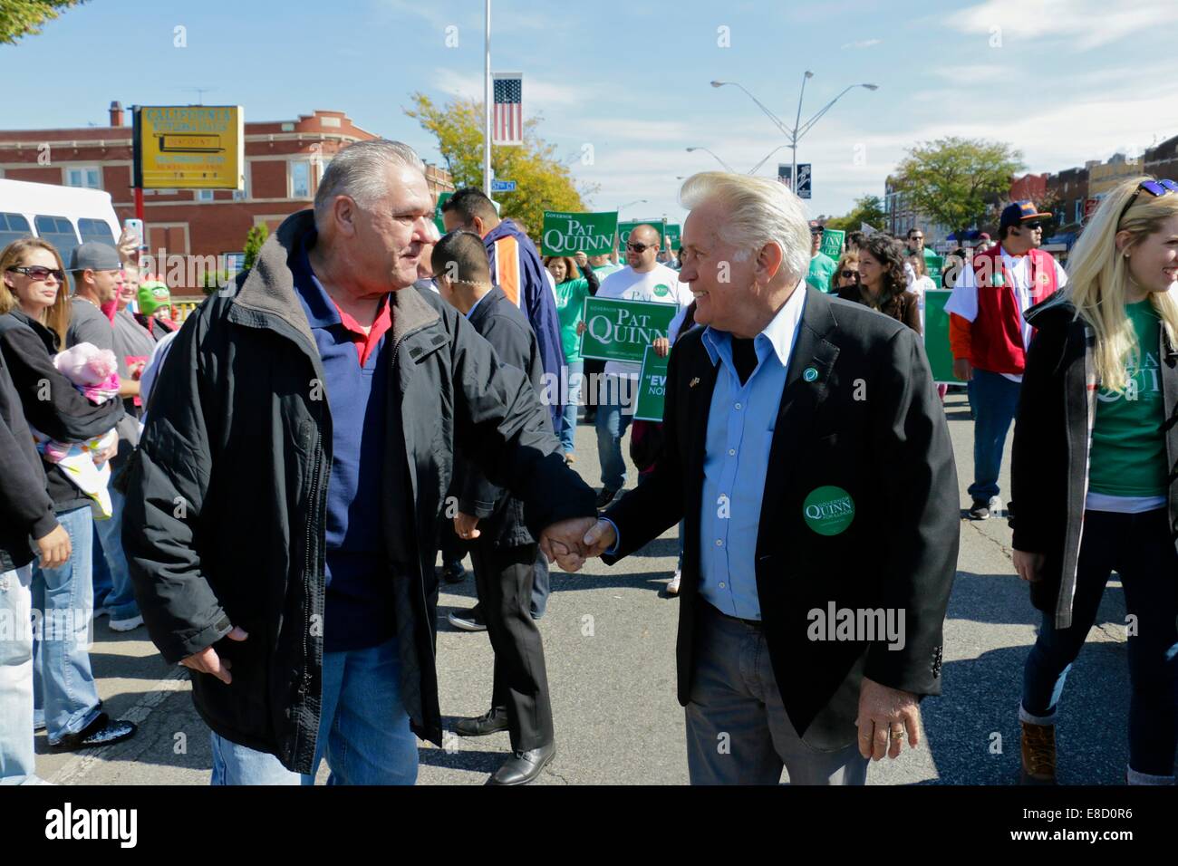 Cicero/Berwyn, Illinois, USA 5th October, 2014. Actor Martin Sheen greets a fan at Houby Fest. The festival is named after the Czech and Slovak word for mushroom and celebrates the many people of Czech and Slovak descent who call Cicero and Berwyn home. Mr. Sheen is famous for his portrayal of President Josiah Bartlett in the West Wing television series and numerous movie roles. Credit:  Todd Bannor/Alamy Live News Stock Photo