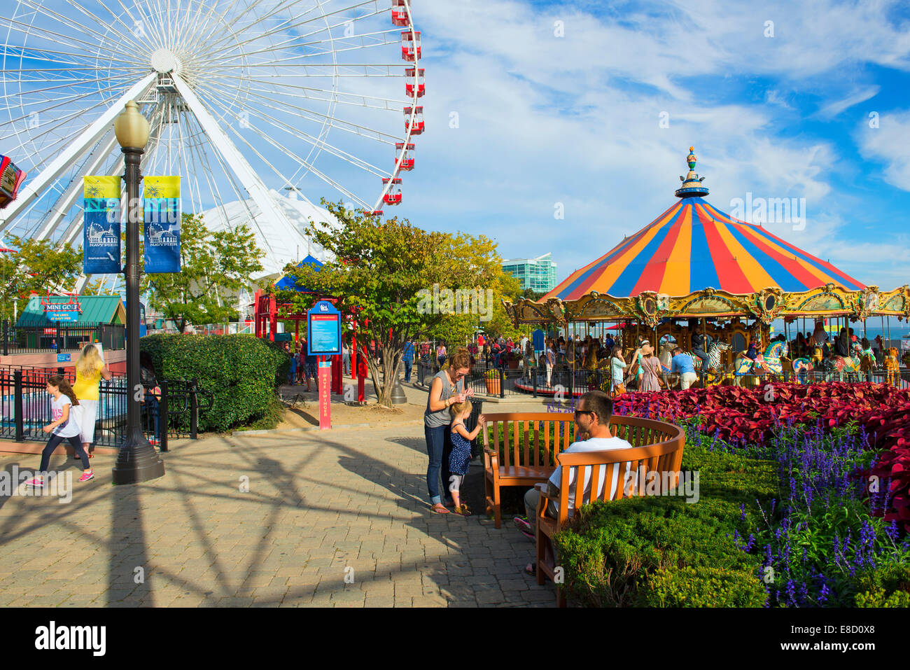 Navy Pier Carousel Ferris Wheel Chicago Stock Photo