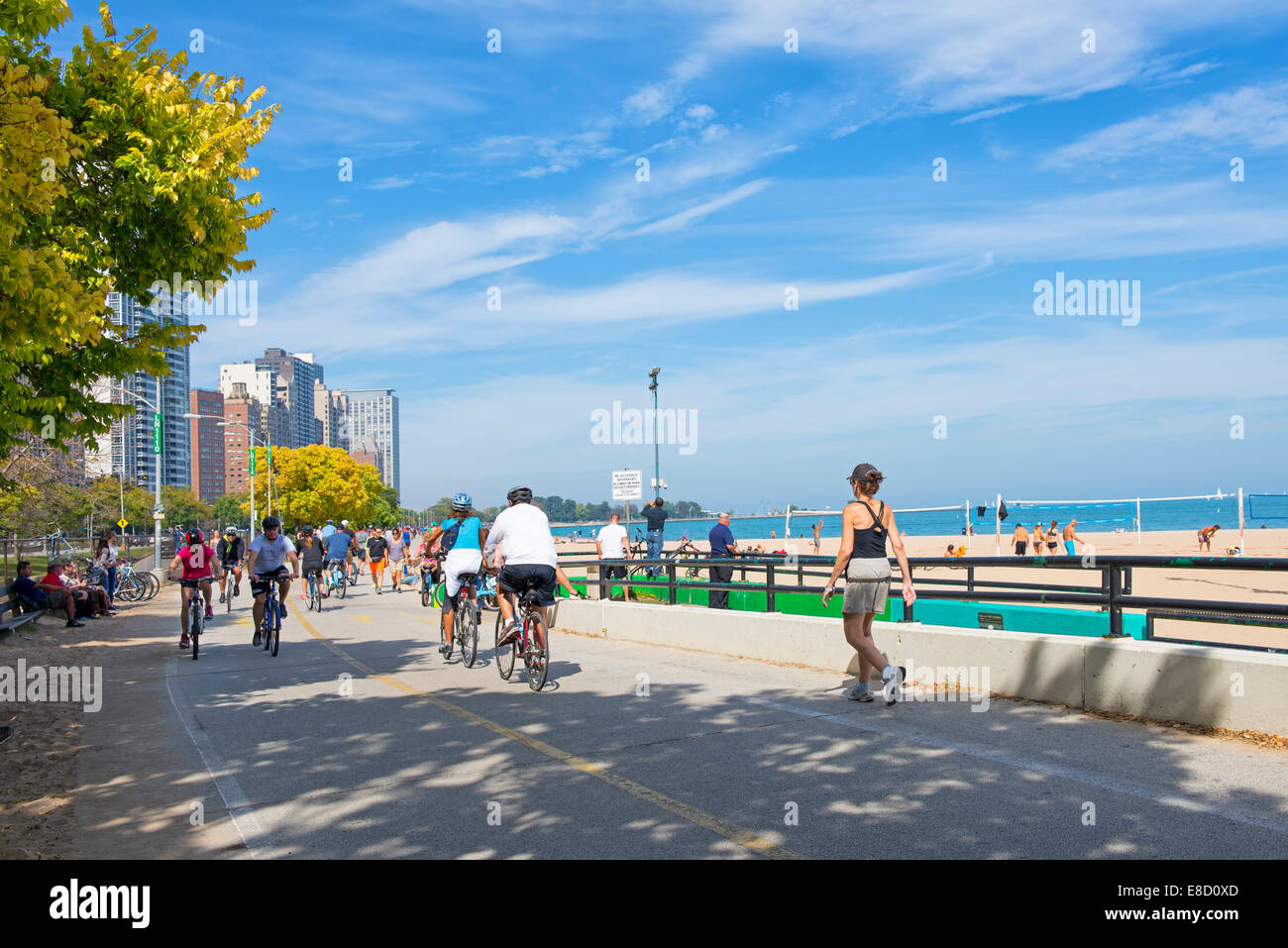 Chicago Oak Street Beach, Bicycles Bicycle Path Stock Photo Alamy
