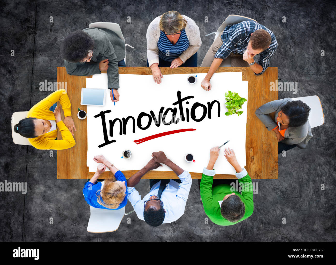Group Invention Aerial View of Multiethnic Group with Innovation Concept Stock Photo ...