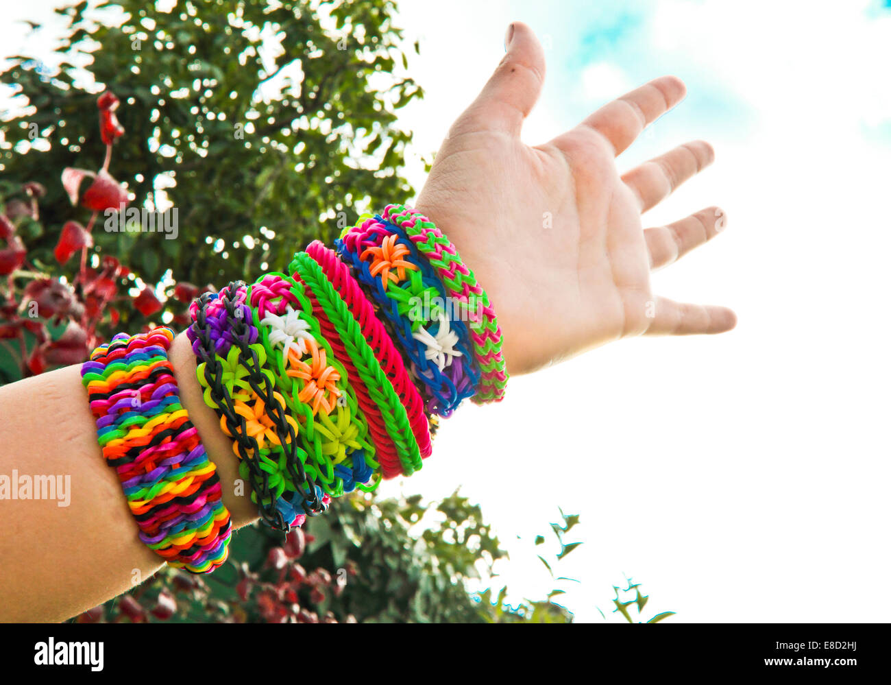 Colorful rainbow loom bracelet rubber bands Stock Photo - Alamy