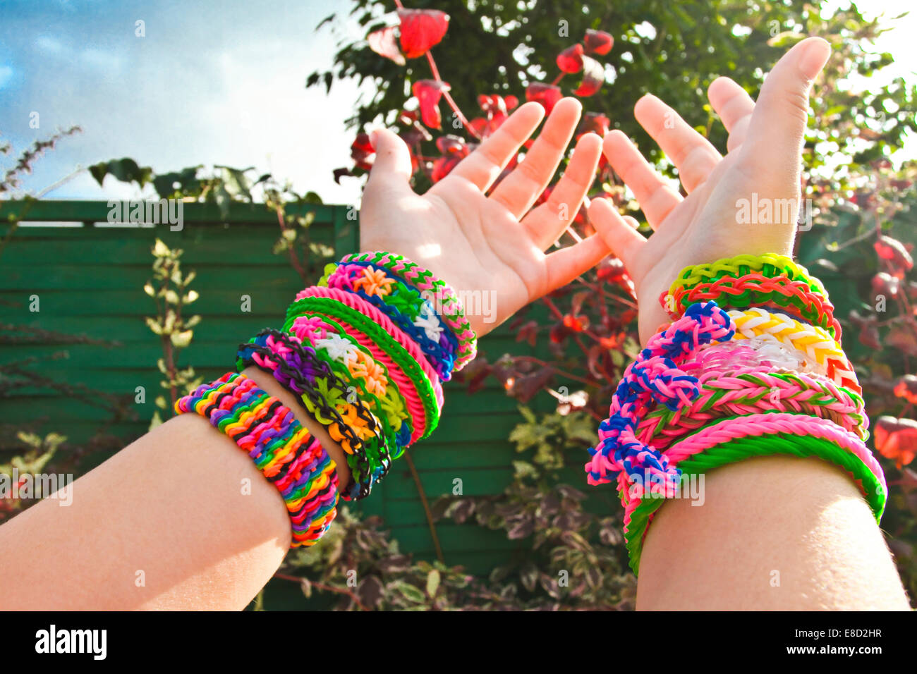 Colorful rainbow loom rubber bands bracelet Stock Photo - Alamy