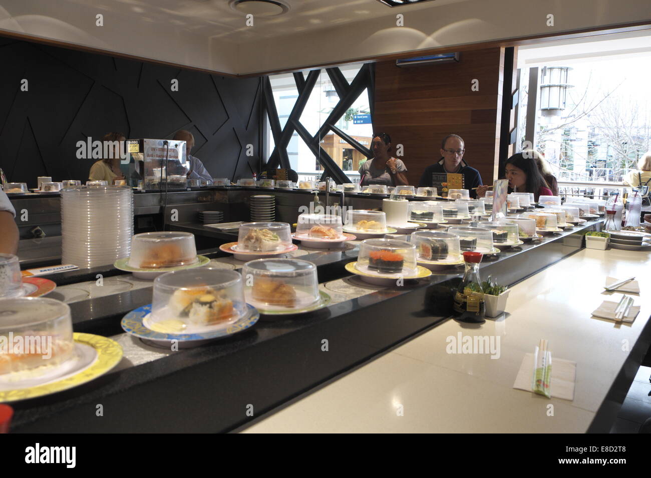 japanese sushi train conveyor restaurant in warringah mall,sydney Stock