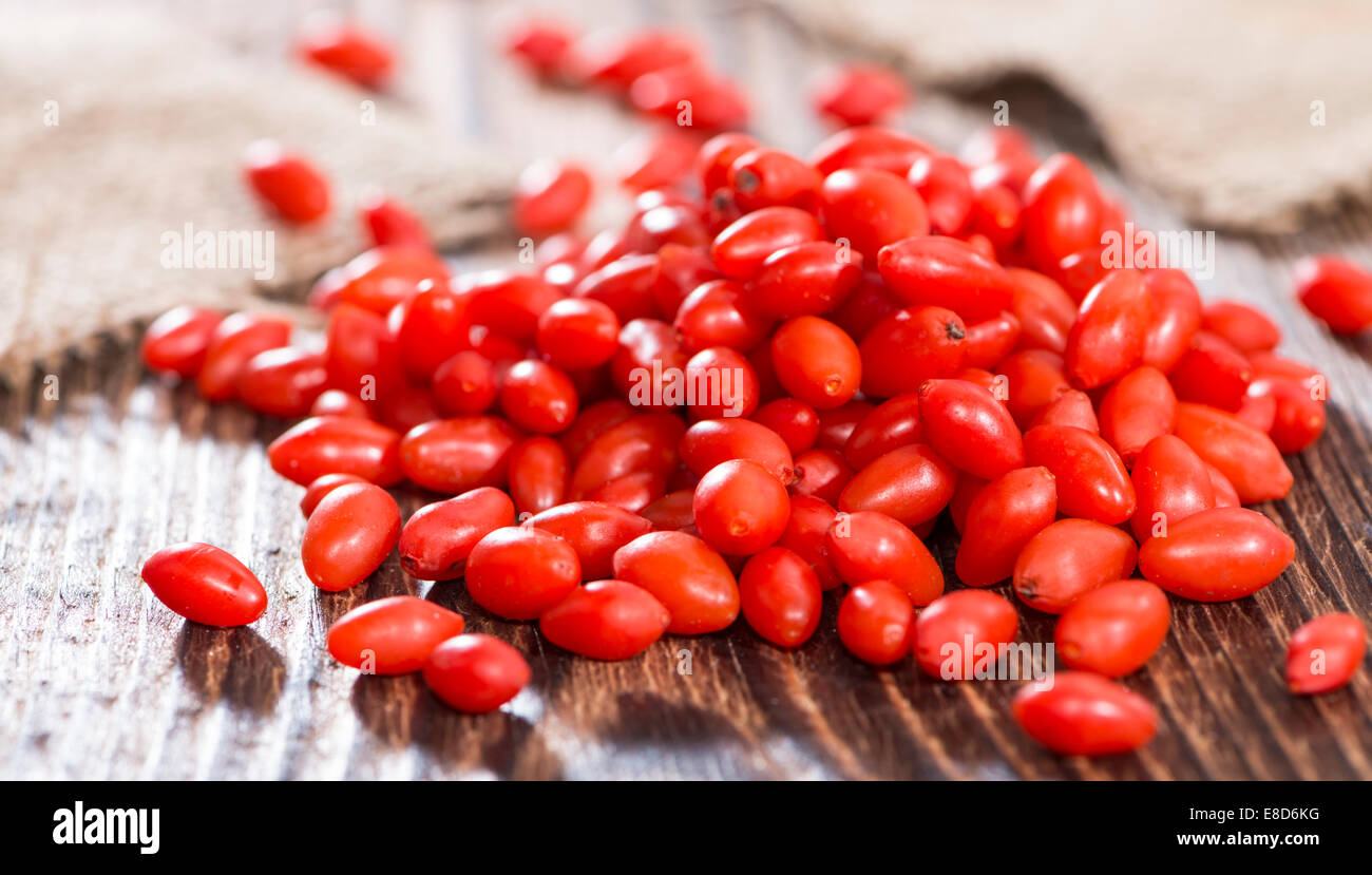 Fresh Goji Small portion of fresh Goji Berries (Wolfberry), detailed close-up shot ...