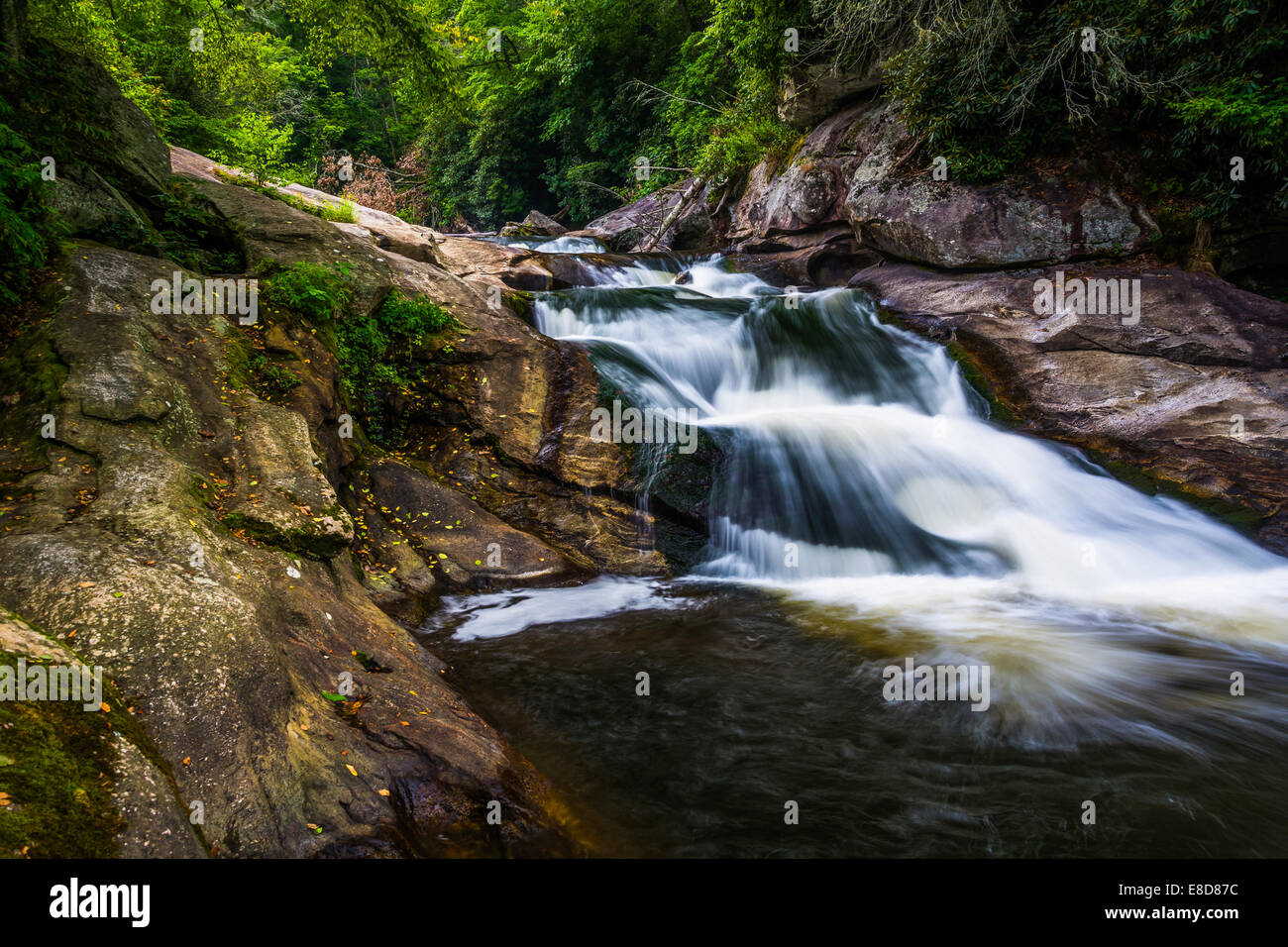 Waterfall on the Cullasaja River in Nantahala National Forest, North Carolina. Stock Photo