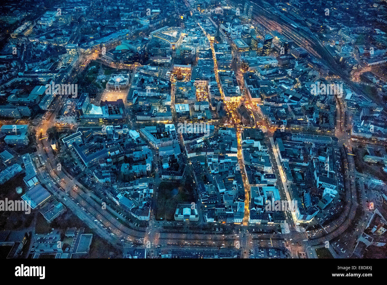 Dortmund at night, aerial view, town centre-east, Dortmund, Ruhr area, North Rhine-Westphalia, Germany Stock Photo