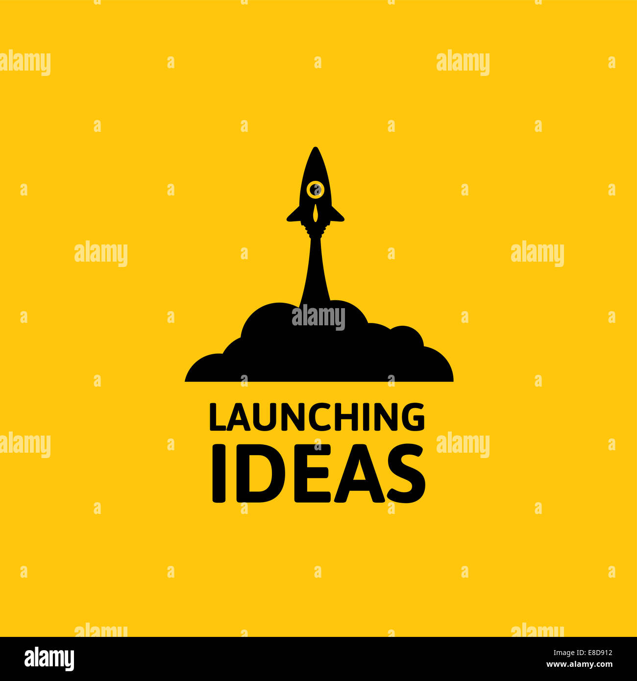 Black rocket and cloud, icon in flat style isolated on yellow background, vector illustration Stock Photo
