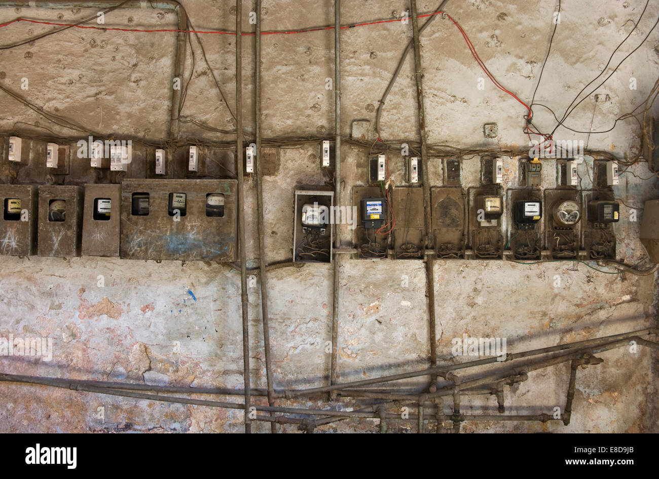 Antiquated electric meters, Havana, Cuba Stock Photo