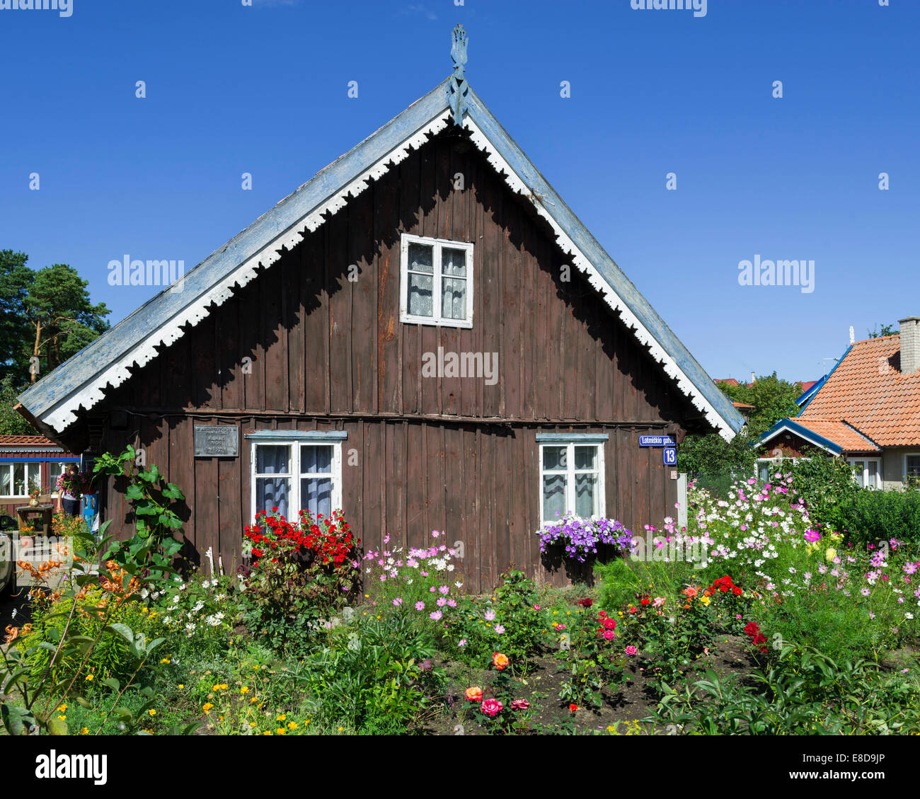 Traditional wooden house, Nida, Klaipėda County, Lithuania Stock Photo