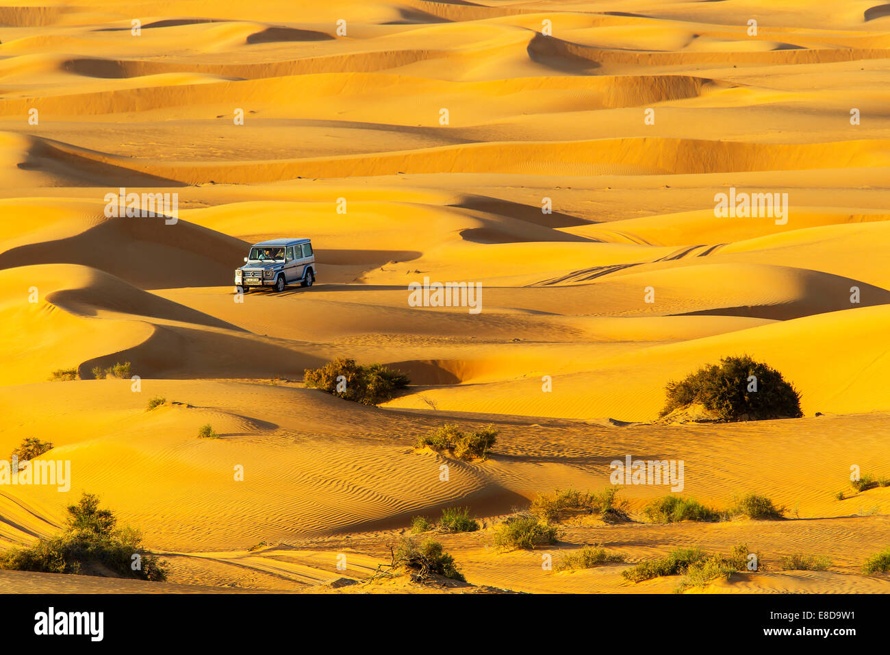 Safari jeep, sand dunes, desert, Dubai, United Arab Emirates, Asia Stock Photo
