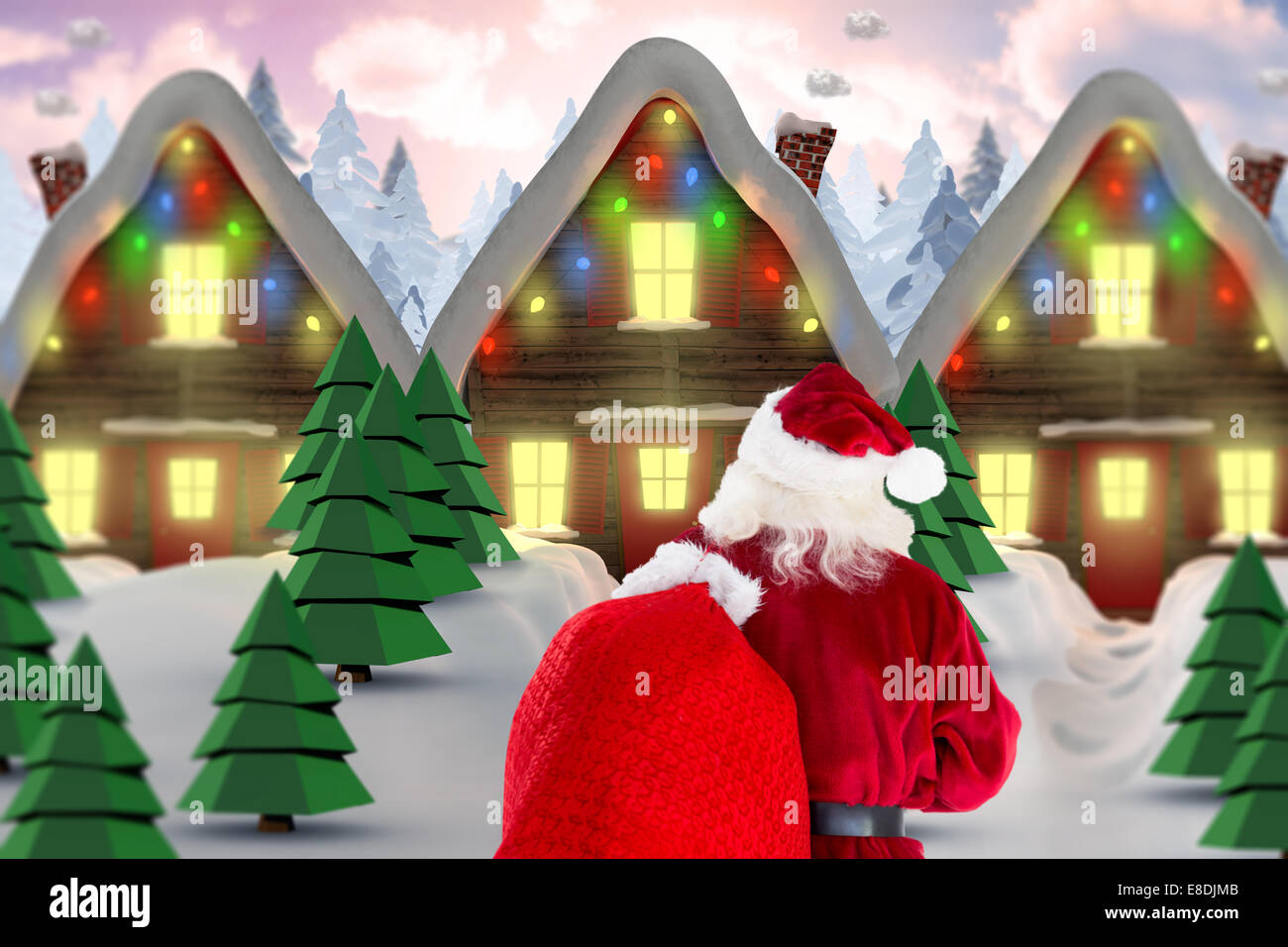 Composite image of santa claus carrying sack Stock Photo - Alamy