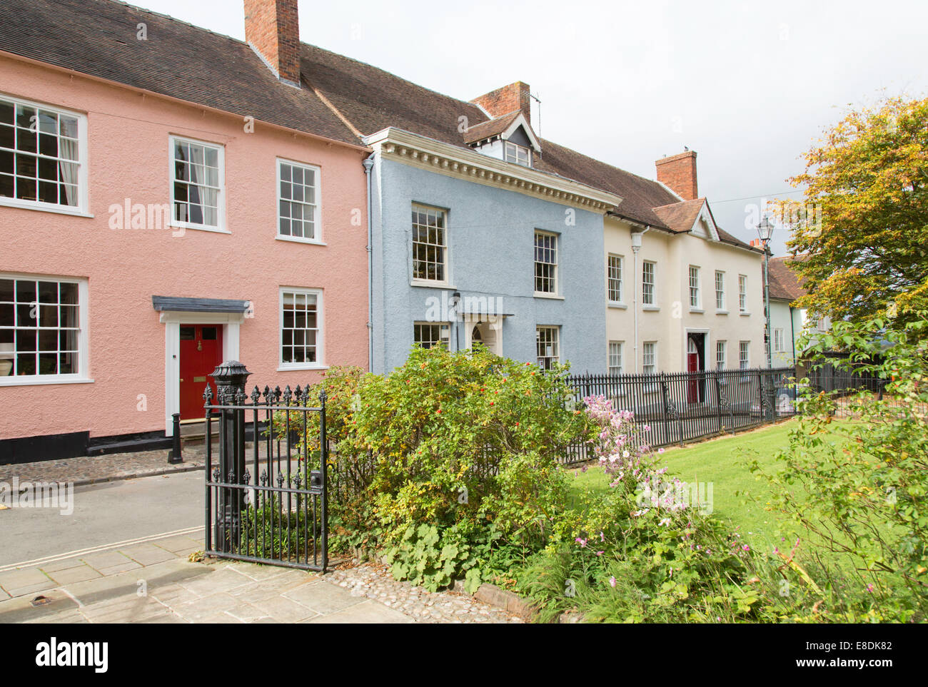 Brightly painted town houses in College Street, Ludlow, Shropshire