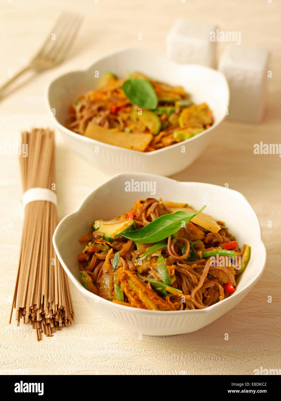 Soba noodles with vegetables. Recipe available Stock Photo - Alamy