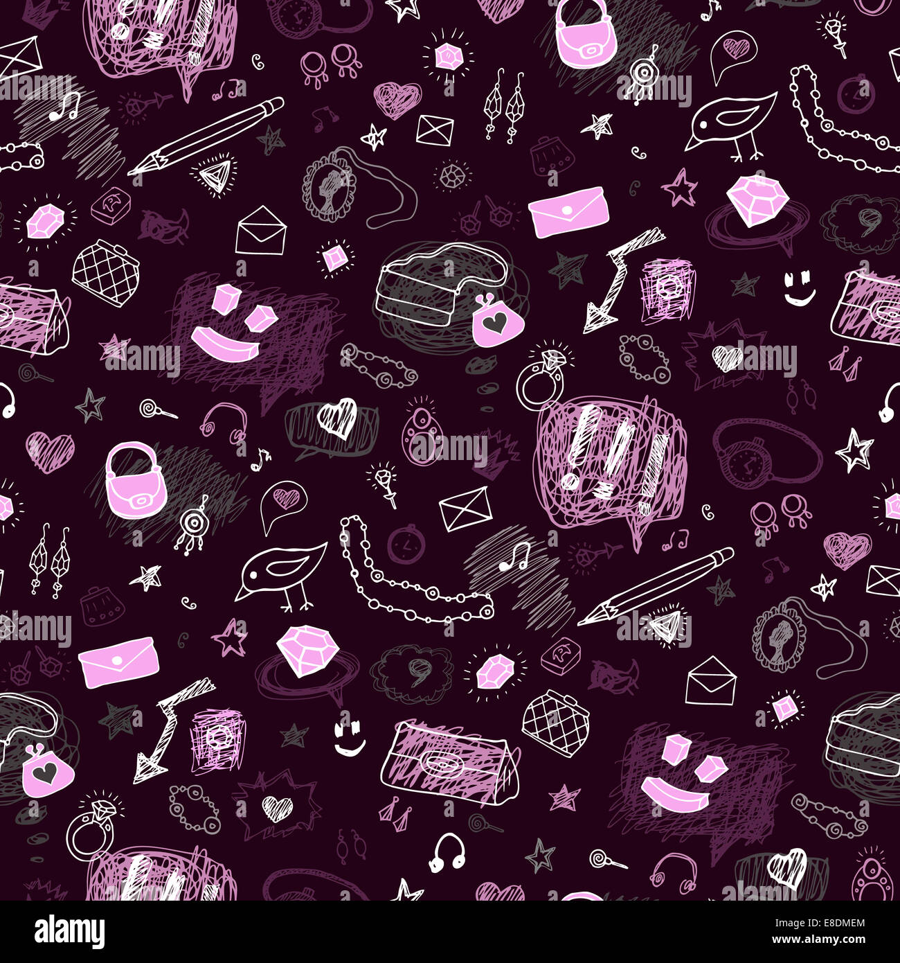 Accessories. Hand drawn seamless pattern Stock Photo - Alamy