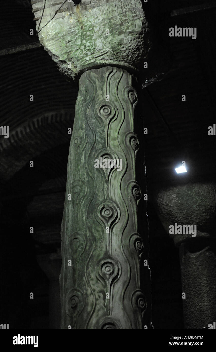 Turkey. Istanbul. Basilica Cistern. 6th century. Erected during the reign of Justinian I. Column of Tears. Stock Photo