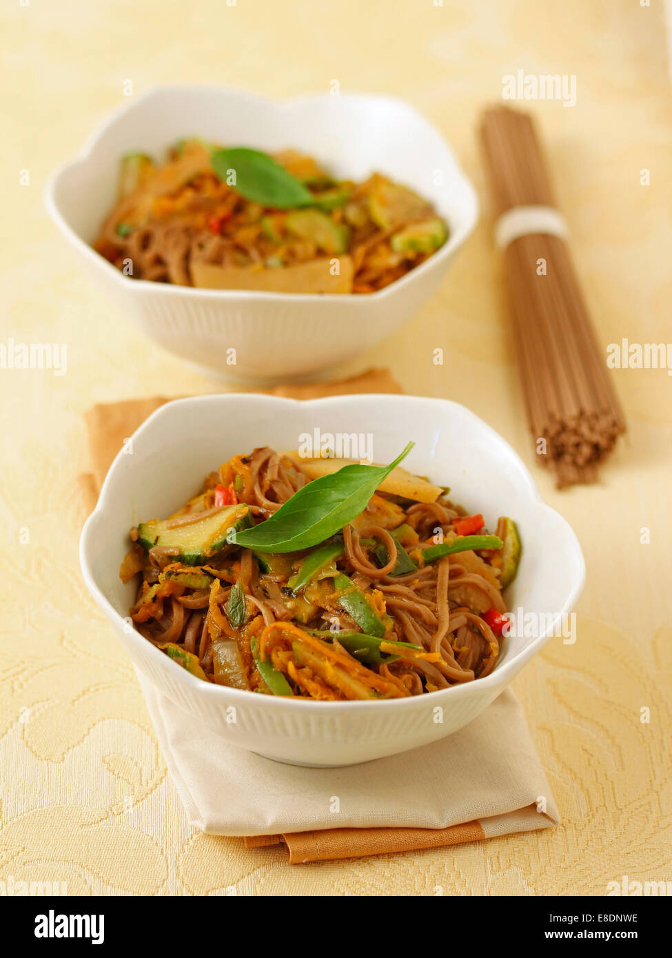 Soba noodles with vegetables. Recipe available Stock Photo Alamy