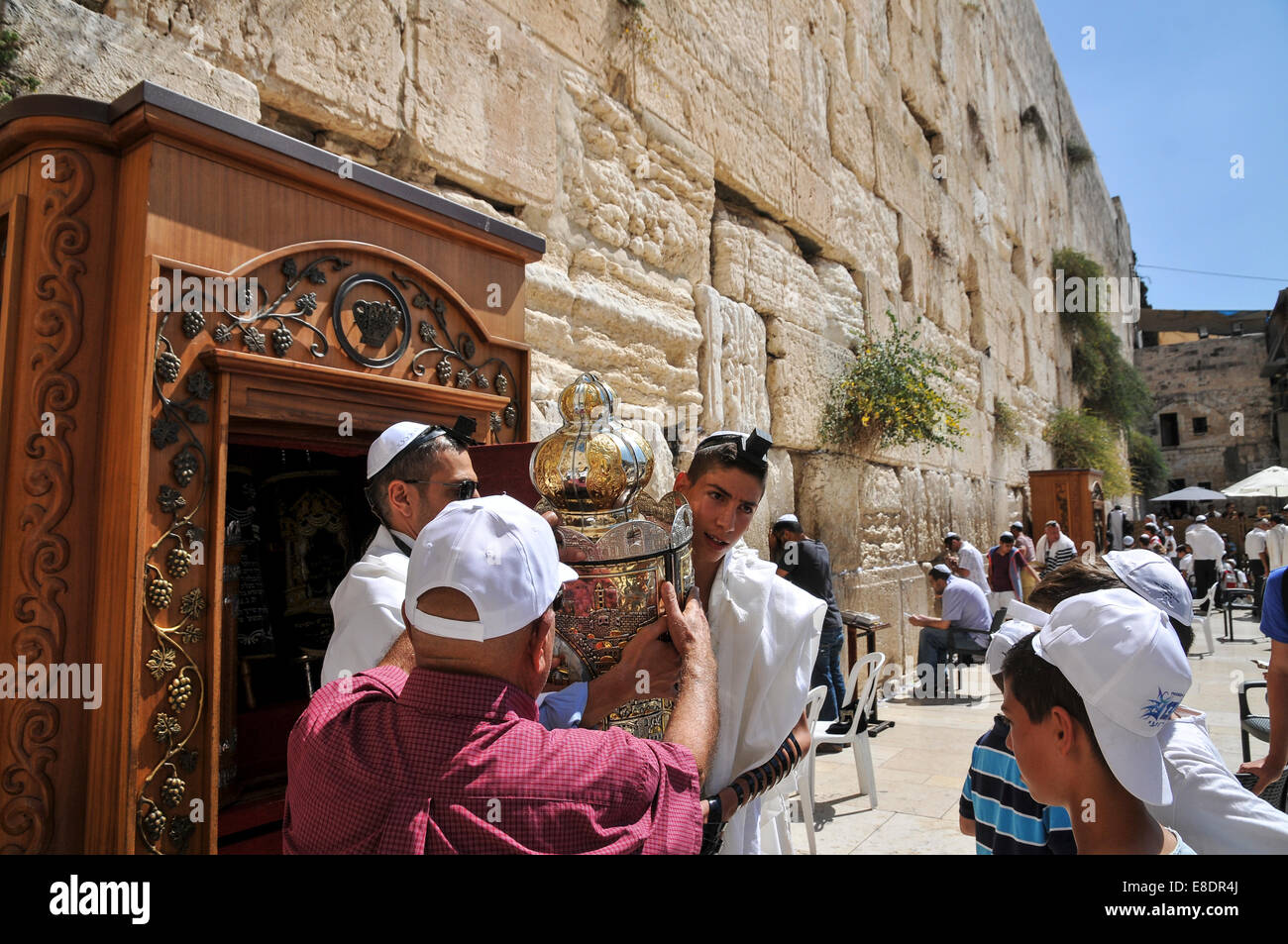 Bar Mitzvah ceremony at the wailing wall, Old City, Jerusalem, Israel