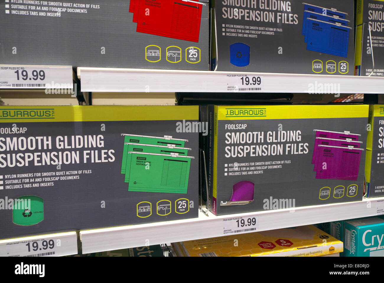 smooth gliding suspension files for sale in an australian stationery store shop Stock Photo