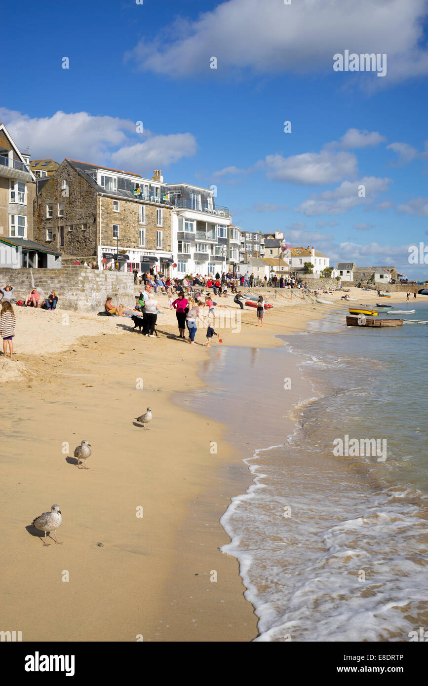 St. Ives harbour beach on a sunny day in October, Cornwall England. Stock Photo