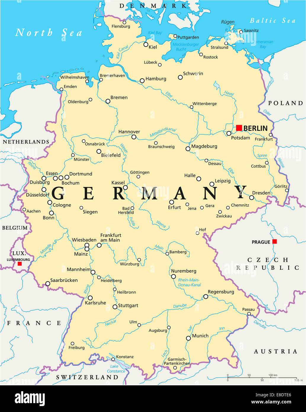 Germany Political Map with capital Berlin, national borders, most ...