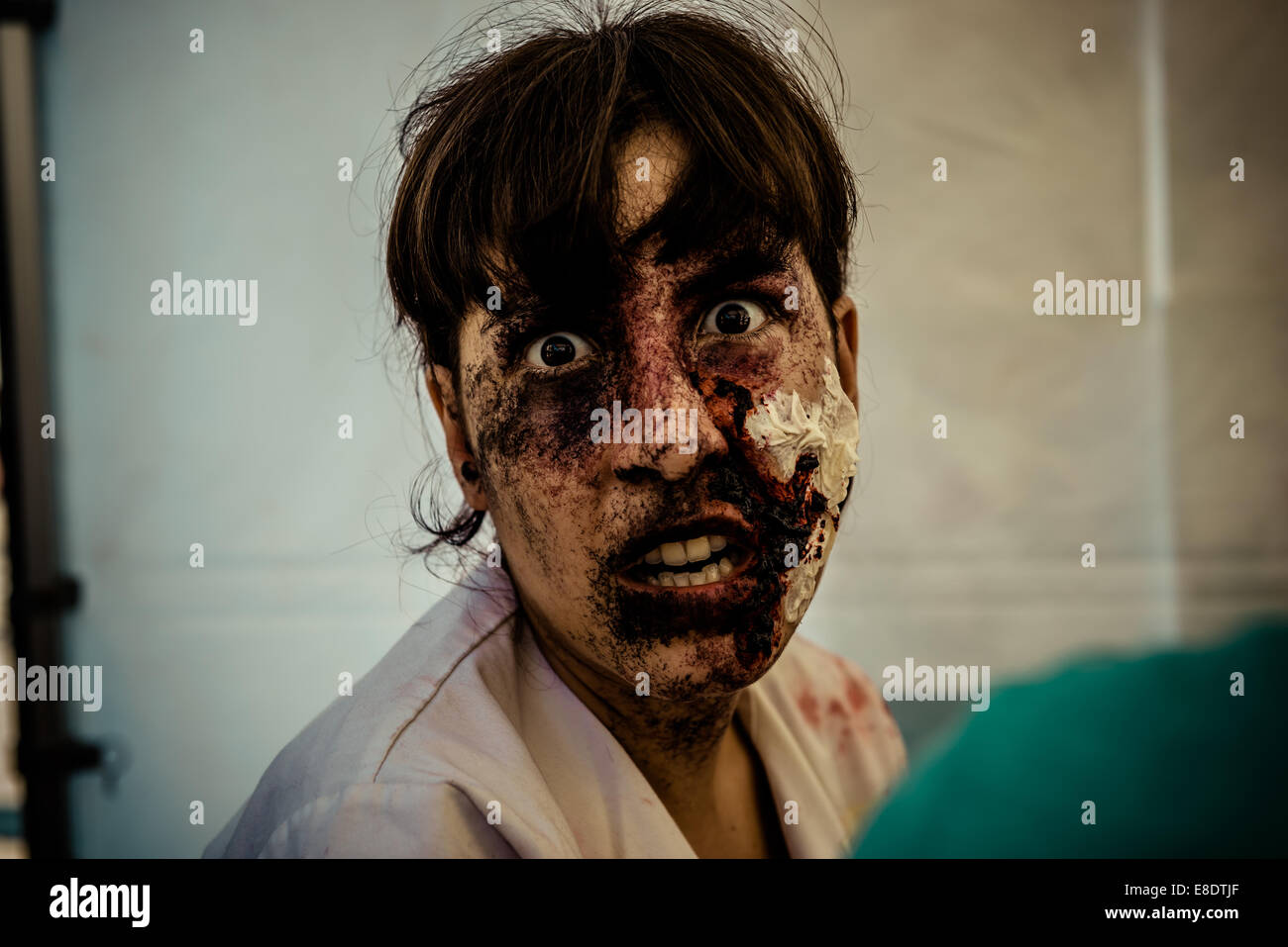 People dressed as zombies participate in the Sitges Zombie Walk 2014 Stock Photo