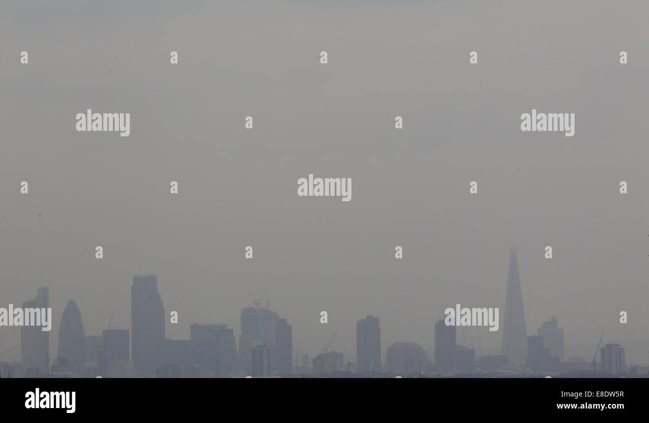 A Blanket Of Smog Hangs Over The City Of London Skyline Where London