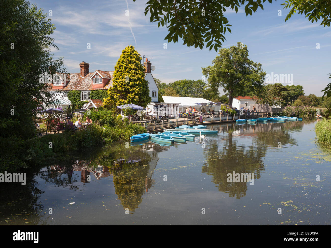 Boats for hire next to the Anchor Inn, near Lewes, East Sussex