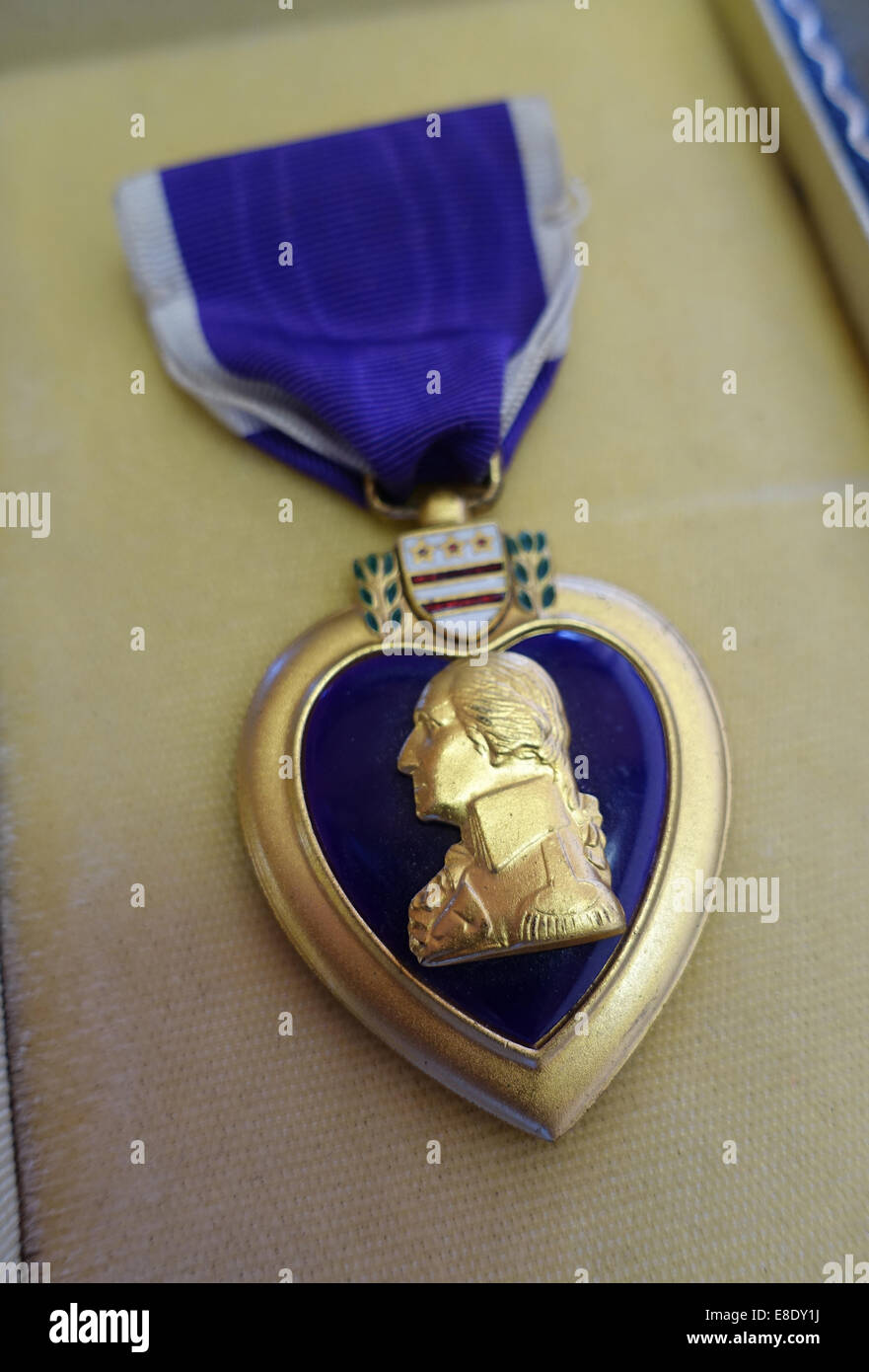 The Purple Heart is a United States military decoration awarded to those wounded or killed, while serving Stock Photo