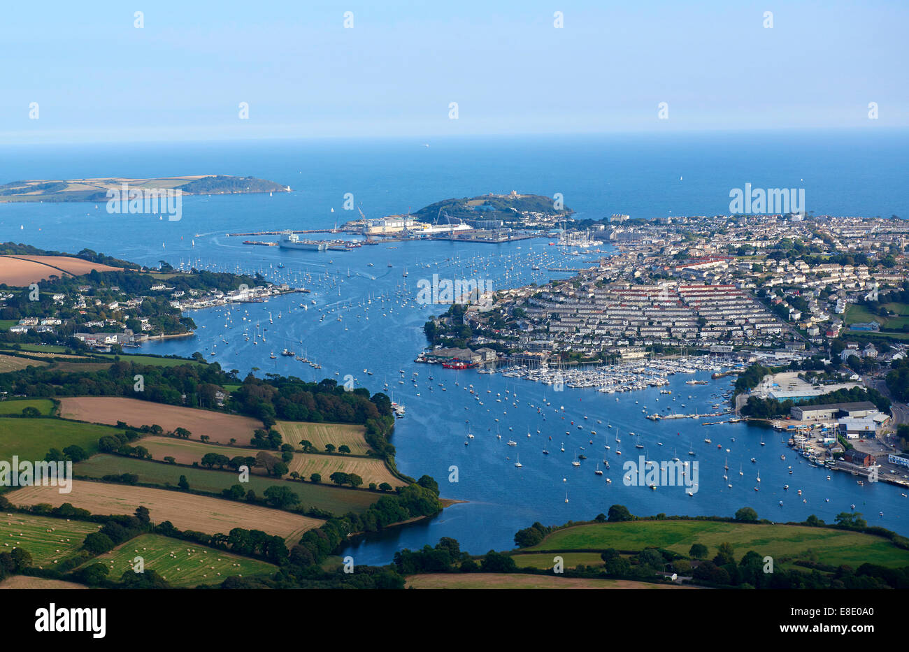 An aerial view of Falmouth and bay, Cornwall, South West England, UK Stock Photo